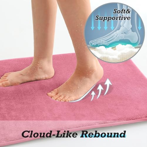 HUXMEYSON Bathroom Rugs Sets 3 Piece, Non-Slip & Quick Dry Bath Mat Set, Ultra Soft Velvet Bath Rugs for Bathroom, Toilet and Shower Floor, Pink