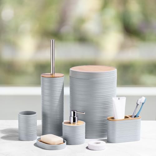CERBIOR Bamboo Bathroom Accessories Set 6 Piece Spiral Bath Ensemble,Grey
