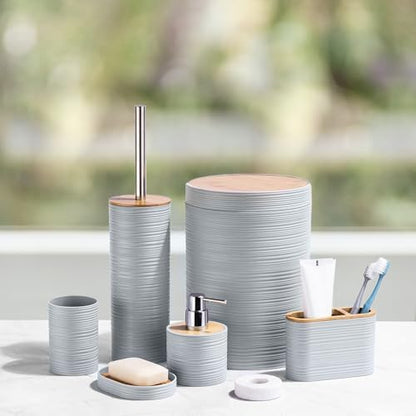 CERBIOR Bamboo Bathroom Accessories Set 6 Piece Spiral Bath Ensemble,Grey