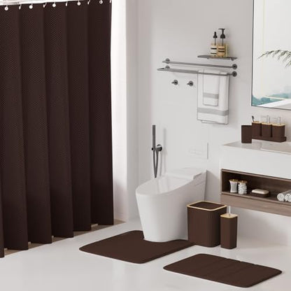 XLHOMO Bathroom Accessories Set - 25PC Brown Bathroom Set, Bathroom Set with Shower Curtain and Rugs, Brown Shower Curtain Set, Toilet Brush, Bathroom Trash Can