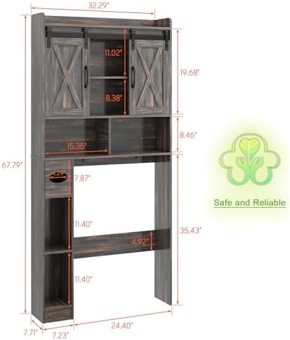 Vabches Over The Toilet Storage Cabinet with Sliding Doors, Dark Grey