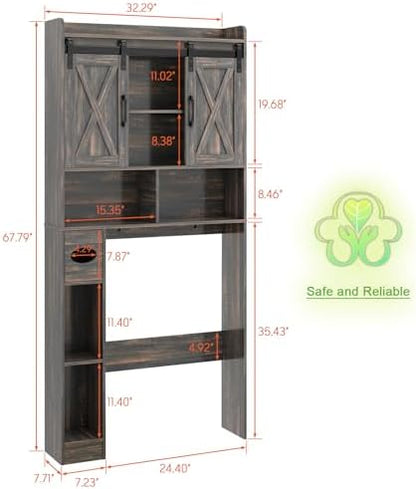 Vabches Over The Toilet Storage Cabinet with Sliding Doors, Dark Grey