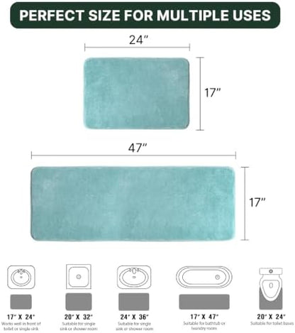 H.VERSAILTEX Kitchen Mat 2 PCS Non Slip Memory Foam Flannel Velvety Kitchen Runner Rug Set for Floor Standing Rugs (47" x 17" + 24" x 17", Eggshell Blue)