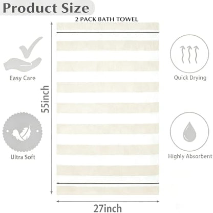 2-Pack Microfiber Bath Towels (27x54 Inches) - Ultra Soft & Quick Dry, 3X Absorbency, Lightweight for Gym, Yoga, Travel & Spa - Perfect for Home, Fitness & Post-Workout