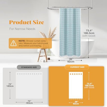 BTTN Stall Boho Farmhouse Linen Heavy Duty Shower Curtain, 36x72, Fog Blue