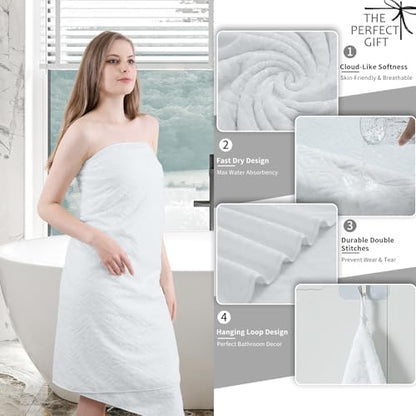 Bath Towel Set of 4 Extra Large Bath Sheet 35"x70" Oversized Bath Towel Soft Microfiber Bathroom Towel for Adults Highly Absorbent Quick Dry Towel Set for Bathroom,Hotel,Shower Towel Bath Sheet White