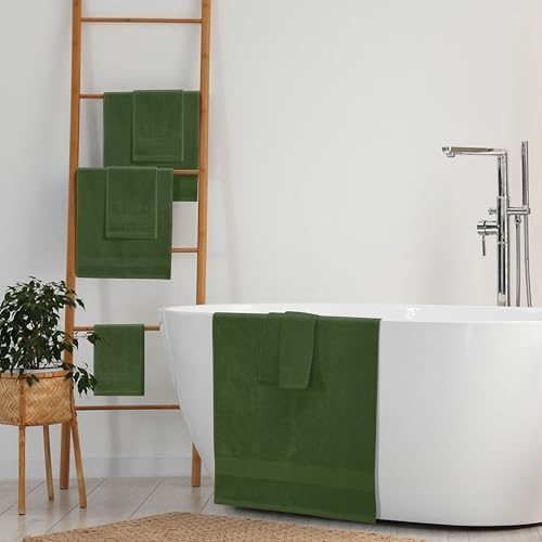 Belizzi Home 8 Piece Towel Set 100% Ring Spun Cotton, 2 Bath Towels 27x54, 2 Hand Towels 16x28 and 4 Washcloths 13x13 - Ultra Soft Highly Absorbent Machine Washable Hotel Spa Quality - Olive Green