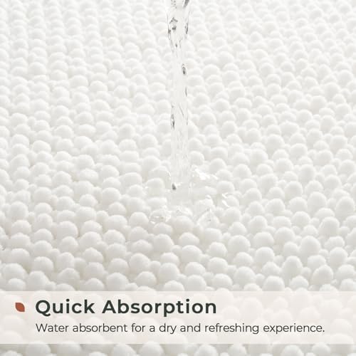 FRESHMINT Chenille Bath Rugs Set 2 Pieces, White, 17''x24''+20''x47''