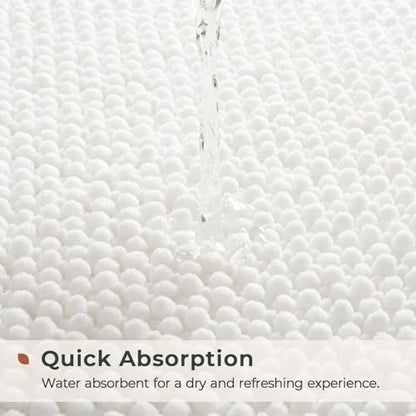 FRESHMINT Chenille Bath Rugs Set 2 Pieces, White, 17''x24''+20''x47''