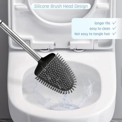 Sellemer Silicone Toilet Brush, Ventilation Slots Base Holder 3 Pack, Black