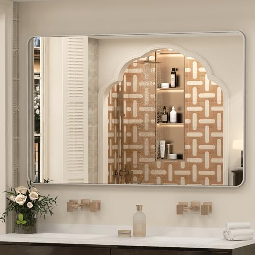 55x36 Inch Brushed Nickel Bathroom Mirror