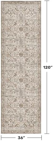 Boho 3x10 Moss Green Wide Hallway Runner Rug 10 ft, Washable Extra Long Runner Rugs for Entrance Floor, Vintage Floral Design Carpet for Kitchen, Low Pile & Stain Resistant