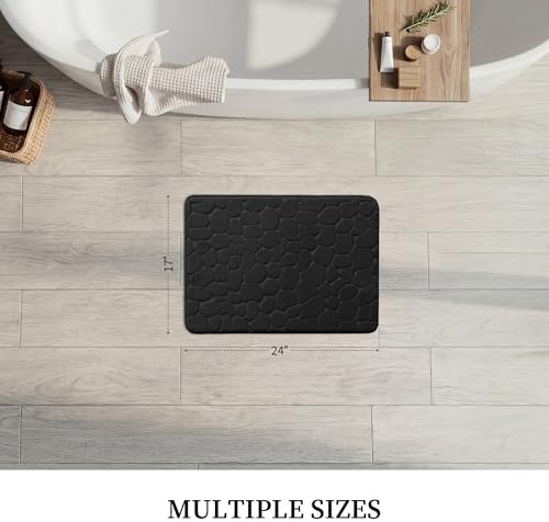YIHOUSE Bathroom Mat Rug, Memory Foam Bath Mat, Non-Slip Bathroom Floor Mats, Cobblestone Bath Mats Absorbent Bath Rugs Washable Quick Dry (17x24,Black)