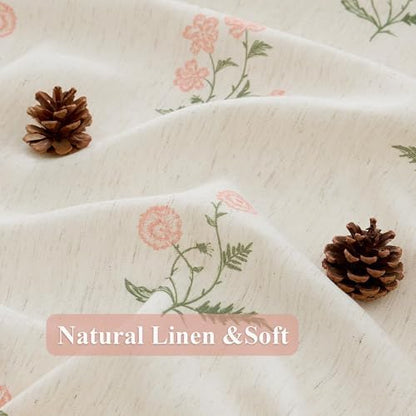 ORTIGIA Linen Shower Curtain 72 W x 84 L Farmhouse Vintage Pink Green Floral Shower Curtains Boho Rustic Block Print Cottagecore Decor for Bathroom