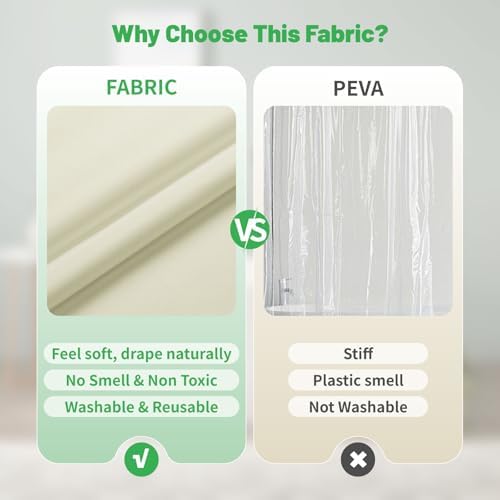 eachope Long Waterproof Fabric Shower Curtain Liner,72x78 Inch Cream