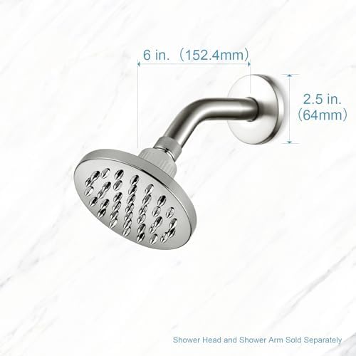 OFFO Shower Arm with Flange, 6 in Brushed Nickel Wall Mount Replacement Angle Shower Head Arm Wall-Mounted For Fixed Shower Head & Handheld Showerhead