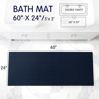 subrtex Bath Mat, Chenille Bath Rug, Soft Short Plush Bath Mat, Water Absorbent Shower Mat, Quick Dry, Machine Washable, Navy, 24' x 60'