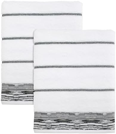 Nicole Miller - Bath Towels, Soft & Absorbent Cotton, Dorm Room Essentials, Set of 2 (Sydney Collection, White/Black)