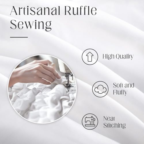 Ruffle Farmhouse Shower Curtain, White Vintage Shower Curtains for Bathroom Fabric Cute Rustic Cloth, 72" W X 78" L Inch