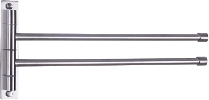 GERZWY Bathroom Swing Arm Towel Bars 2-Arm Wall Mount Stainless Steel Bath Towel Rack Hanger Towel Holder Organizer Brushed Finish HYG02-LS