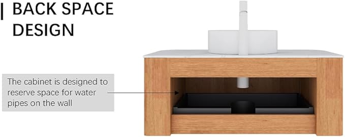 36'' Bathroom Vanities Cabinet with Sink Combo, Wall Mounted Floating Cabinet W/Curved Edges Stripes, Oak Plywood, Soft-close System with a Drawer, White Round Ceramic Basin - Kiel, Natural Wood