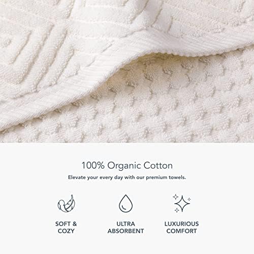 Texere 100% Organic Cotton Diamond Jacquard 700 GSM Luxury Bath Towel Sets - Ultra Soft and Absorbent Hotel and Spa Quality (Diamond, Cream, 2 Bath & 2 Hand Towels)
