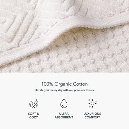 Texere 100% Organic Cotton Diamond Jacquard 700 GSM Luxury Bath Towel Sets - Ultra Soft and Absorbent Hotel and Spa Quality (Diamond, Cream, 4 Bath Towels)