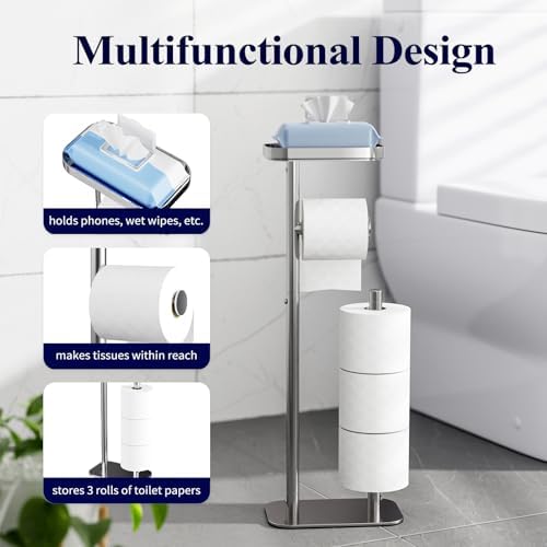 Kitsure Metal Toilet Paper Holder Free Standing, Medium, Chrome Silver