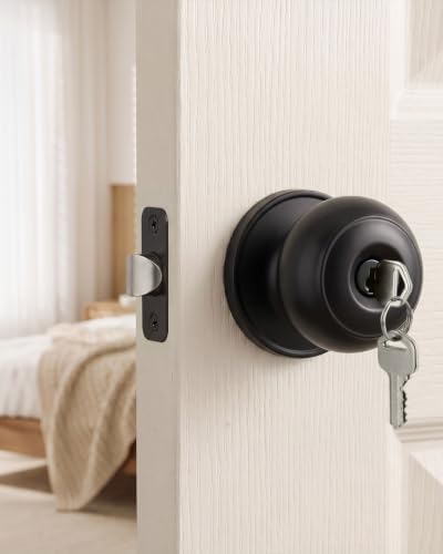 Haidms 3 Pack Matte Black Door Knobs with Lock and Key, Keyed Alike Keyed Entry Door Knobs Exterior, Black Doorknobs for Bedroom