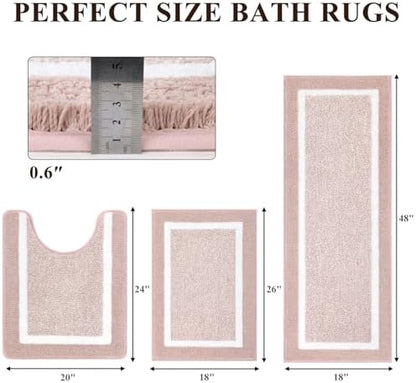 Pauwer Bathroom Rugs 3 Piece Set, Non Slip Washable Bath Mat, Dusty Pink