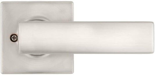 Kwikset Breton Dummy Door Handle 2 Pack, Single Sided Lever for Closets, French Double Doors, and Pantry, Satin Nickel Non-Turning Reversible Interior Push/Pull Lever, with Microban Protection