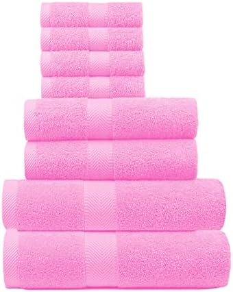 BY LORA 8-Pc Cotton Towel Set, Quick Dry Hotel Bath Hand Washcloths, Pink