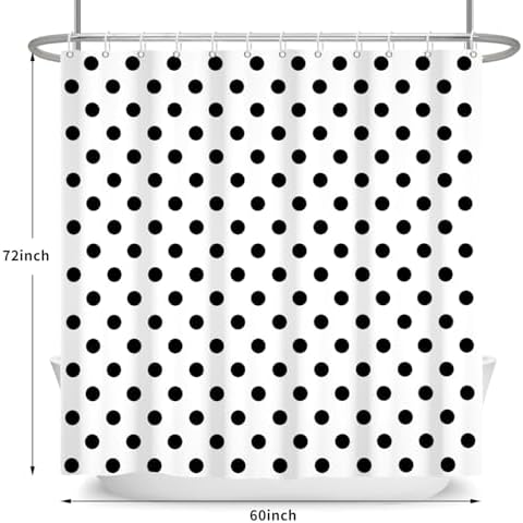 Polka Dots Shower Curtain, Black White Waterproof Fabric Shower Curtain for Bathroom with Modern Abstract Geometric Circle Bath Curtain Decor with Hooks, Machine Washable, 60''Wx72''L
