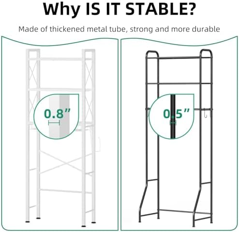 Kalrin Over The Toilet Storage with X Shape Side Guardrail, 3-Tier Over Toilet Storage Rack with Drain Basket, Freestanding Bathroom Organizer for Balcony Laundry, Pure White