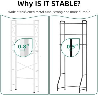 Kalrin Over The Toilet Storage with X Shape Side Guardrail, 3-Tier Over Toilet Storage Rack with Drain Basket, Freestanding Bathroom Organizer for Balcony Laundry, Pure White
