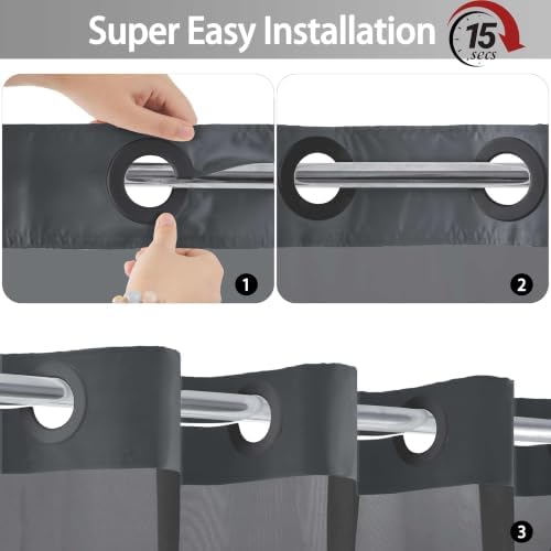 No Hook Shower Curtain and Liner for Bathroom, Ombre Dark Grey, 71" x 74"