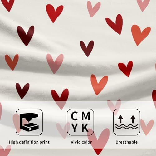 Valentines Day Hand Towels Set of 2, 14x28 Inch Love Heart Red White Bathroom Towel Soft Absorbent Microfiber Dish Towels for Kitchen Hotel Wedding Anniversary Home Decor