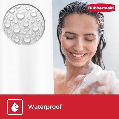Rubbermaid White Shower Curtain Liner, Waterproof Heavyweight 8g PEVA Shower Liner for Bathroom, with Weighted Magnets and Rustproof Black Grommets, 70x72, Standard Size, White