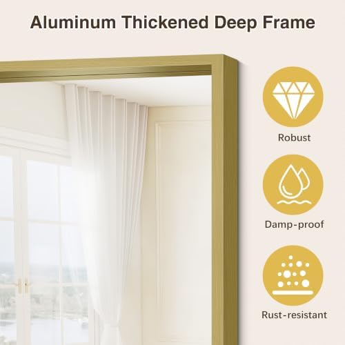 Bathroom Mirror, 30 x 36 inch Natural Wood Grain Colored Aluminum Metal Frame Bathroom Vanity Mirror, Rectangle Wall Mirror for Bedroom Living Room, Tempered Glass, Horizontal or Vertical