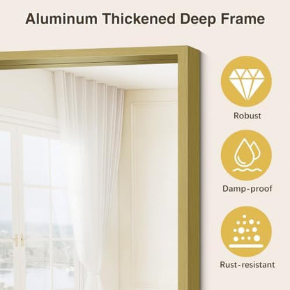 Bathroom Mirror, 30 x 36 inch Natural Wood Grain Colored Aluminum Metal Frame Bathroom Vanity Mirror, Rectangle Wall Mirror for Bedroom Living Room, Tempered Glass, Horizontal or Vertical