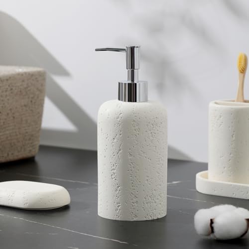 Bathroom Accessories Set, 5PCS, Travertine Stone Look, Off White