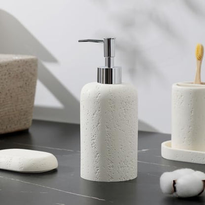 Bathroom Accessories Set, 5PCS, Travertine Stone Look, Off White