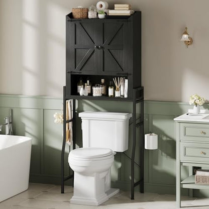 Memobarco Over The Toilet Storage Cabinet with 2-Door & Metal Stand, Black
