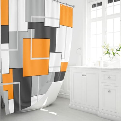 BTTN 72 x 96 Long Modern Geometric Waterproof Fabric Shower Curtain, Orange