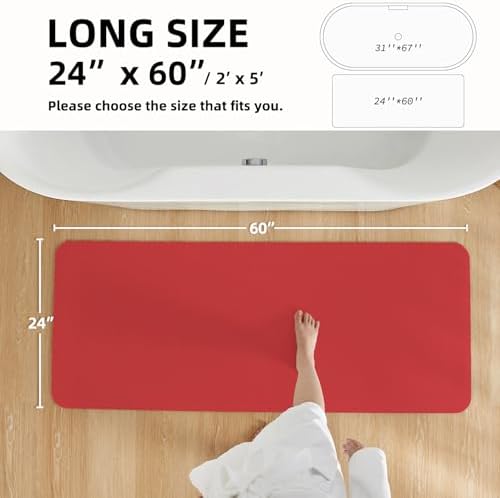 TYUU Thin Bath Mat Runner, Christmas Long Bathroom Rugs Non Slip, 24x60 Red
