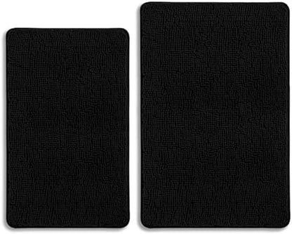 Black Bathroom Rugs Sets 2 Piece – Absorbent and Washable Bath Mat, Non-Slip, Thick Soft Chenille Bath Rugs for Bathroom Floor, Shower, Sink - 20" x 32"+24" x 36"