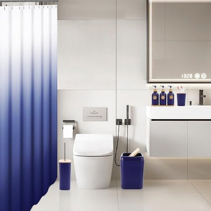 XLHOMO 30PCS Navy Blue Bathroom Accessories Set with Waffle Shower Curtain,Trash Can,3PCS Lotion Soap Dispenser, Toothbrush Holder, Soap Dish,Tumbler Cup,6PCS Wood Tags Bath Accessories with Tray