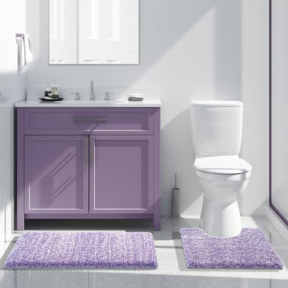 Yimobra Bath Rugs for Bathroom 32X20, Ultra Soft and Water Absorbent Bath Mats, Non Slip Plush Shower Mat Outside, Microfiber Thick Matts for Bathroom Floor/Tub, Machine Washable, Purple and White