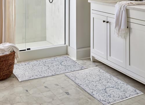 COTTON CRAFT Bath Tub Mat - 2 Pack Sculpted Jacquard Bathroom Mat - Blue