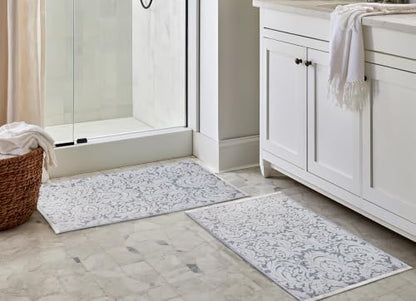 COTTON CRAFT Bath Tub Mat - 2 Pack Sculpted Jacquard Bathroom Mat - Blue